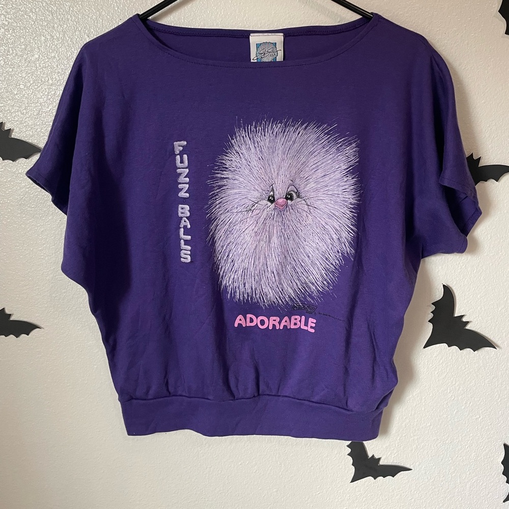 Vintage 80s retro rare Fuzz balls ADORABLE purple graphic tee - Picture 1 of 17